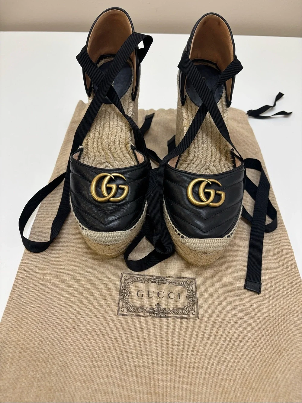 🖤 Gucci GG Marmont Matelassé Espadrille Wedges 🖤